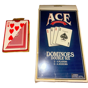 Dominos Vinyl Case Highly Polished and Solitaire Red Playing Cards Full Deck